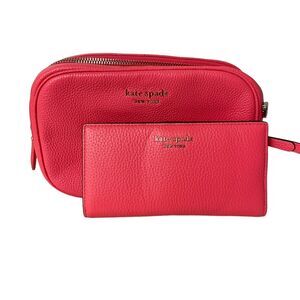 Kate Spade Peach Melba Pink Leather Camera Bag Crossbody With Matching KS Wallet